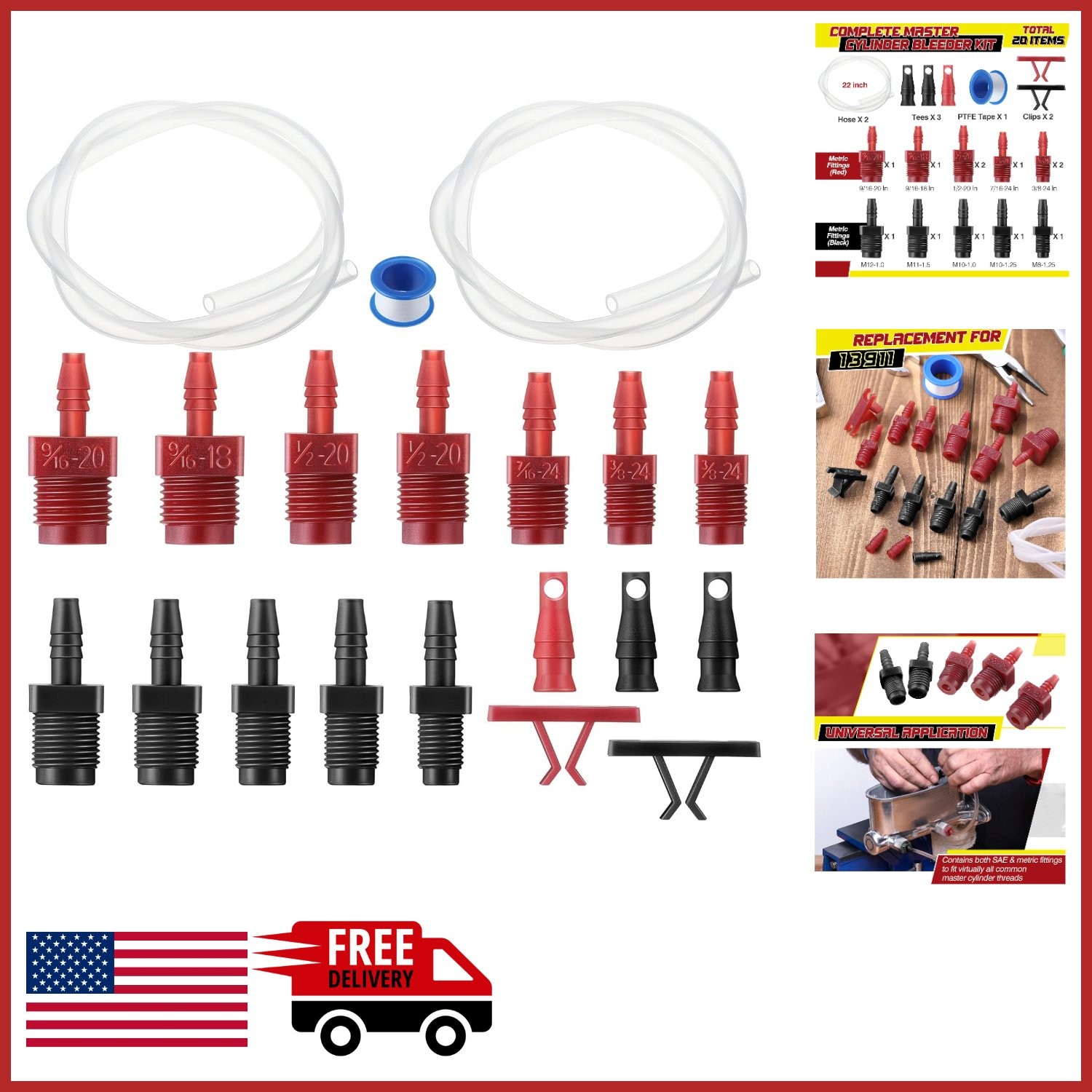 Master Cylinder Bleeder Kit 20 Pcs with Clear Hose for Easy Fluid Confirmation