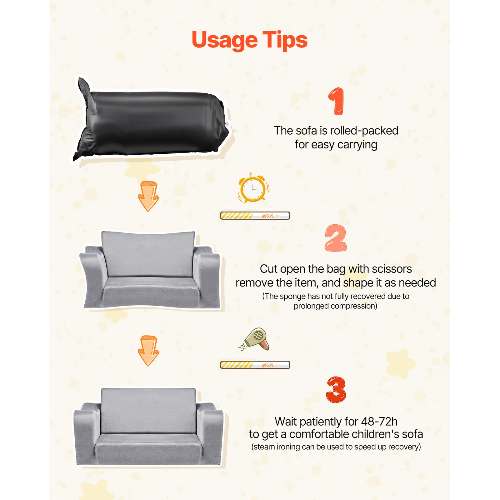 Uimoso 2-in-1 Kids Sofa Convertible Couch with Armrests, Gray Baby Toddler Chair