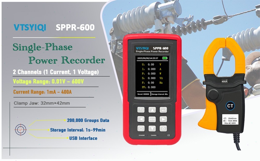Single Phase Voltage Current Power Data Logger with Voltage Range 0.01V ~ 600V