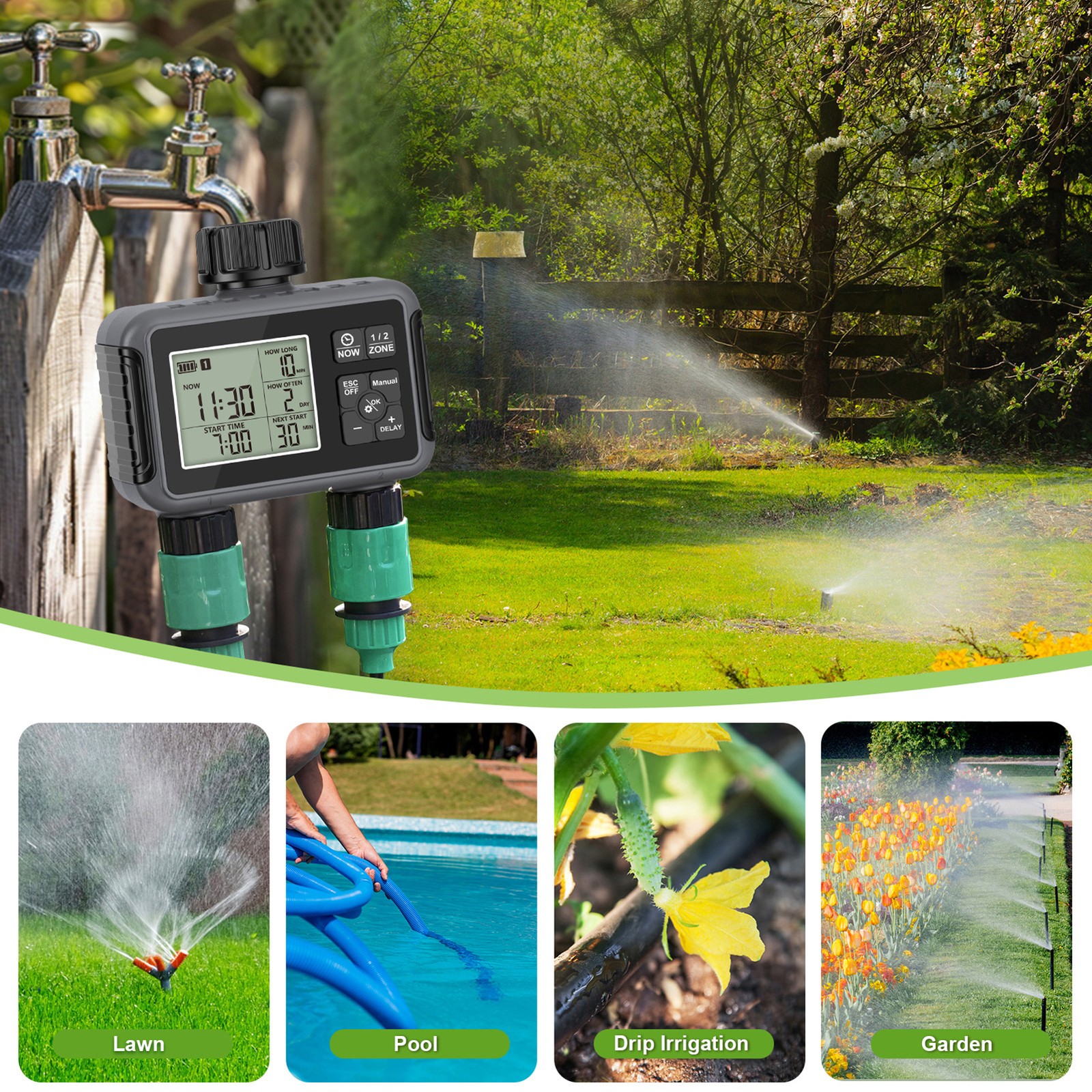 2-Water Timer Garden Irrigation System 2 Outlets Automatic Timing Valves