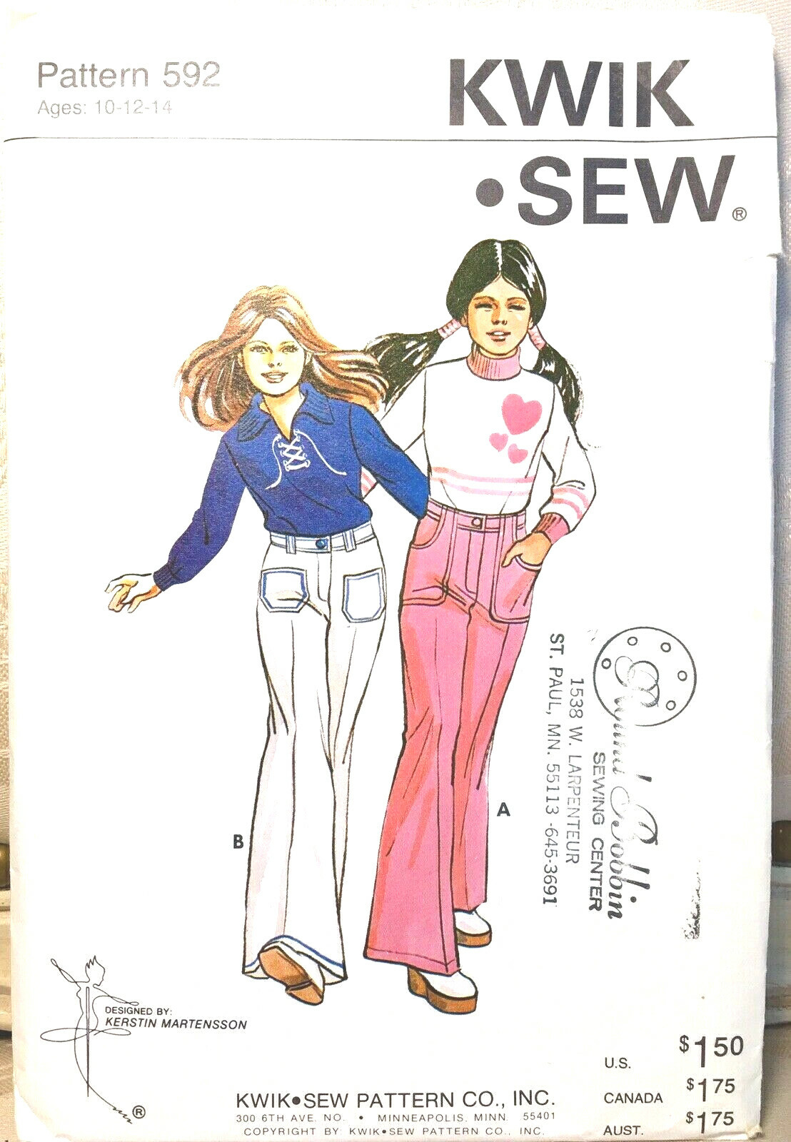 Vintage KWIK SEW  Sewing Pattern 592 Girls Pants Size 10 Thru 14 Uncut