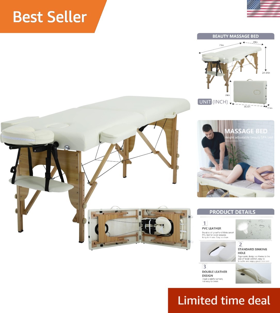 Elegantly Adjustable 24 Inch Portable Massage Table for Professionals & Spa Use