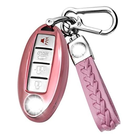 Suitable for Nissan Infiniti keys. Key cover + leather key chain set Pink Suit