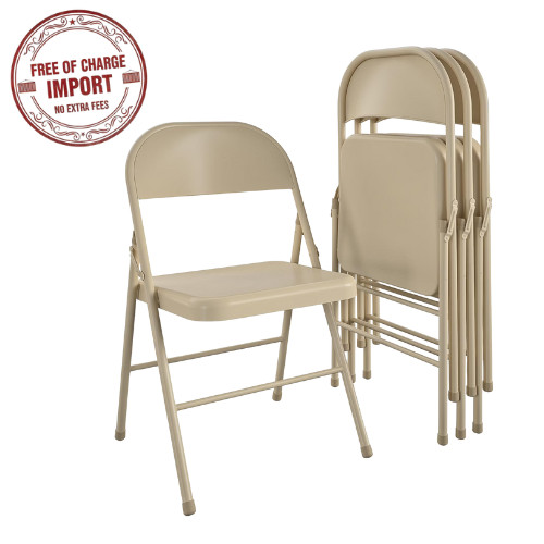NEW! 4 Pack Mainstays All-Steel Metal Folding Chair, Beige, Heavy Duty & Durable