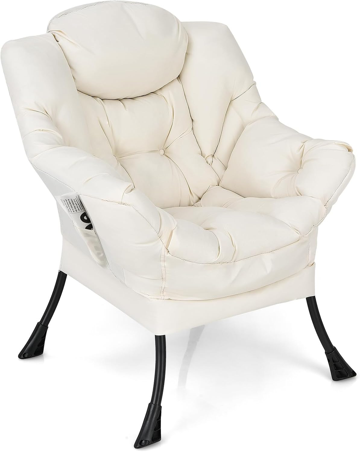 Beige Accent Chair with Armrests & Side Pocket for Living Room & Bedroom