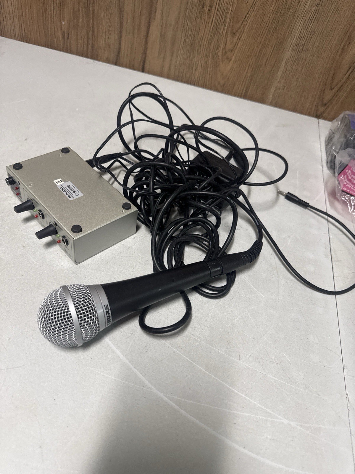 M-Audio AudioBuddy Preamp + Shure Mic w/ Cable & Power Supply