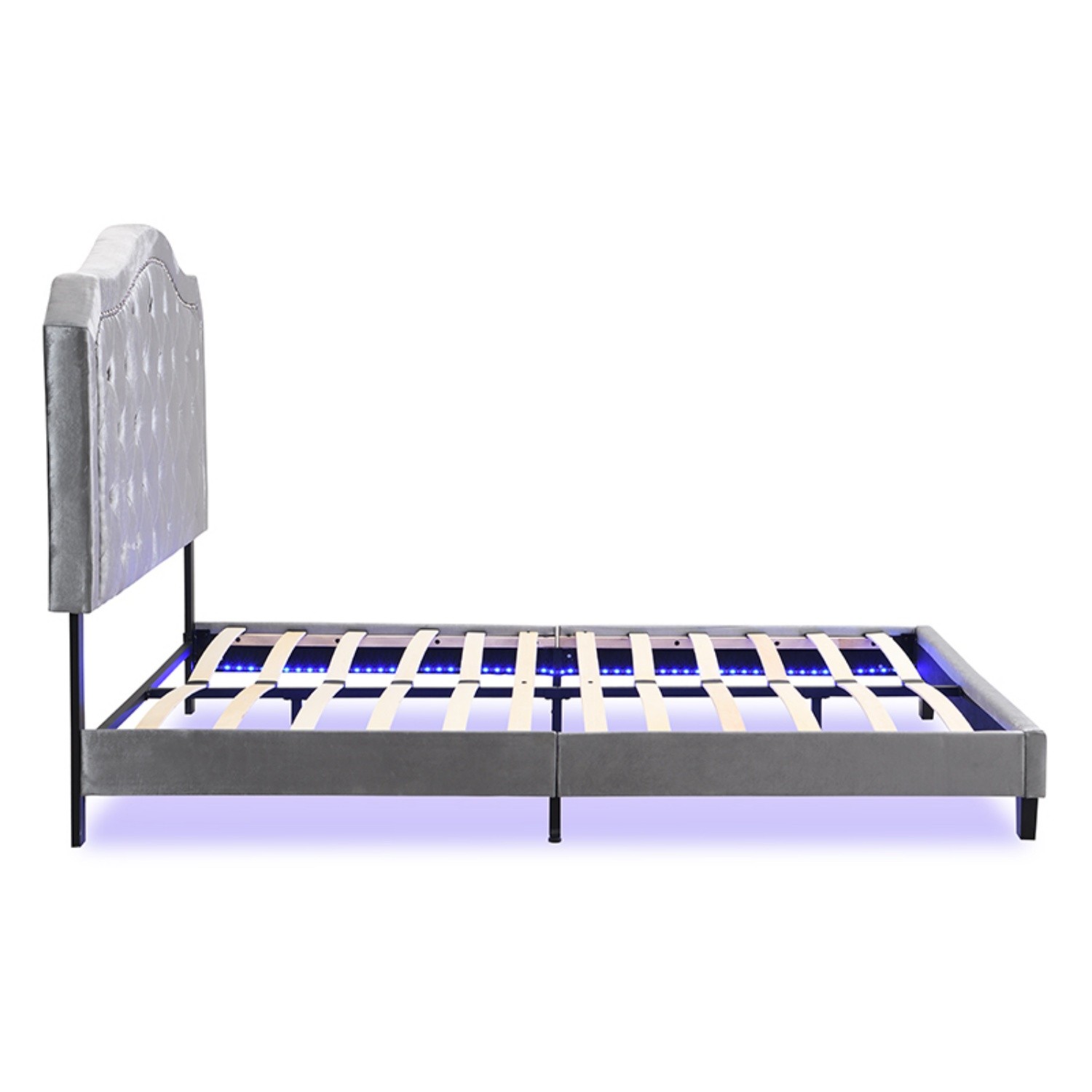 Queen Size Bed Frame Upholstered Platform Bed with LED Lights Black/Light Gray