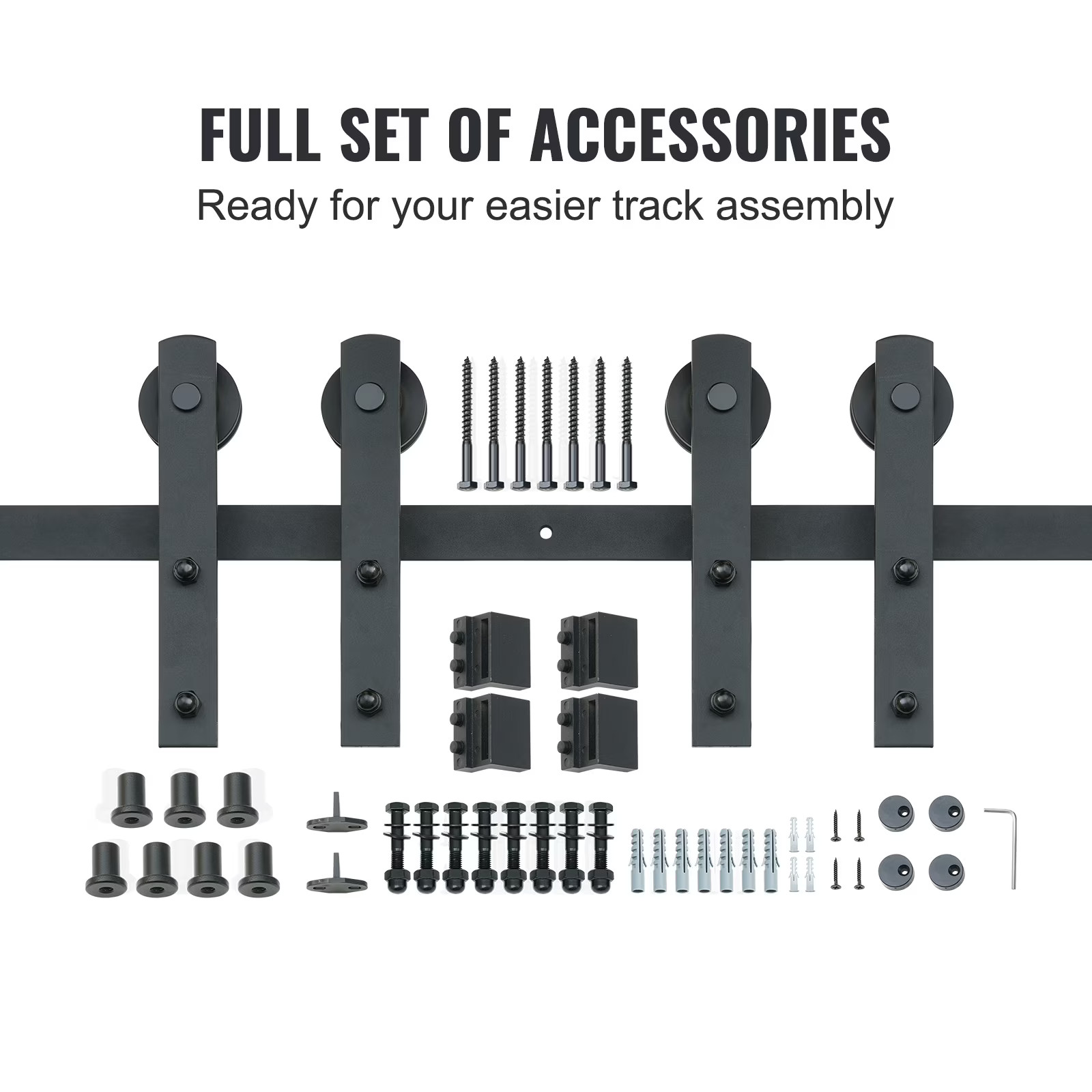 KFFKFF 8FT Double Barn Door Hardware Kit, 330LBS Load Capacity