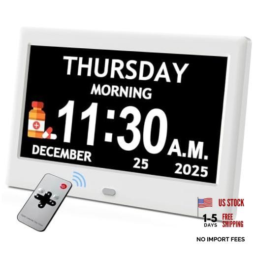 7'' Dementia Clock For Seniors, Large Display Digital Clock With Date, 7" White