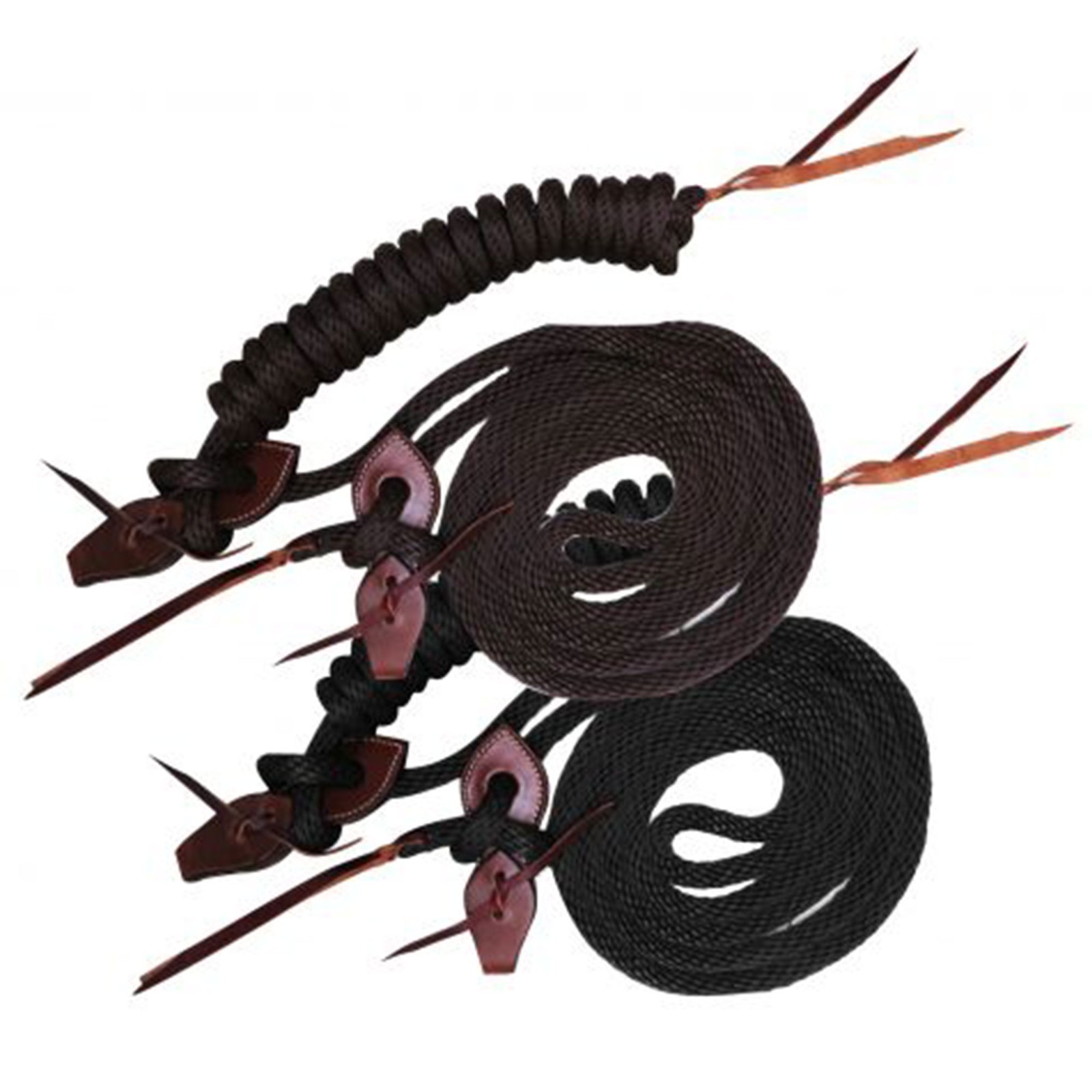 MECATE REINS 22' Round Braided Nylon Rope with Smooth Leather Slobber Strap Ends