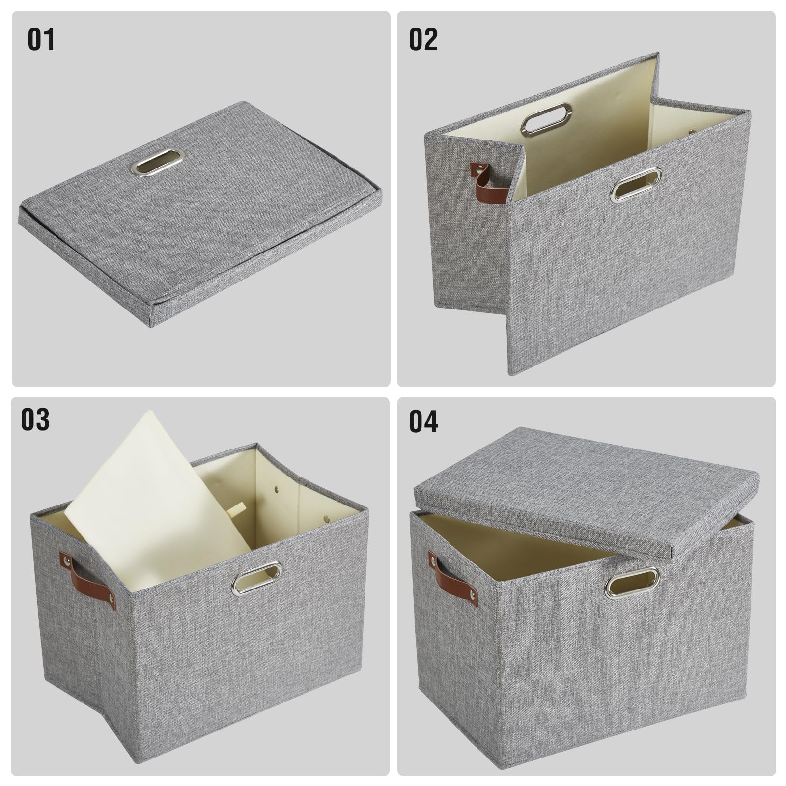 17" Large Collapsible Storage Bins with Lids, Large-17", Gray