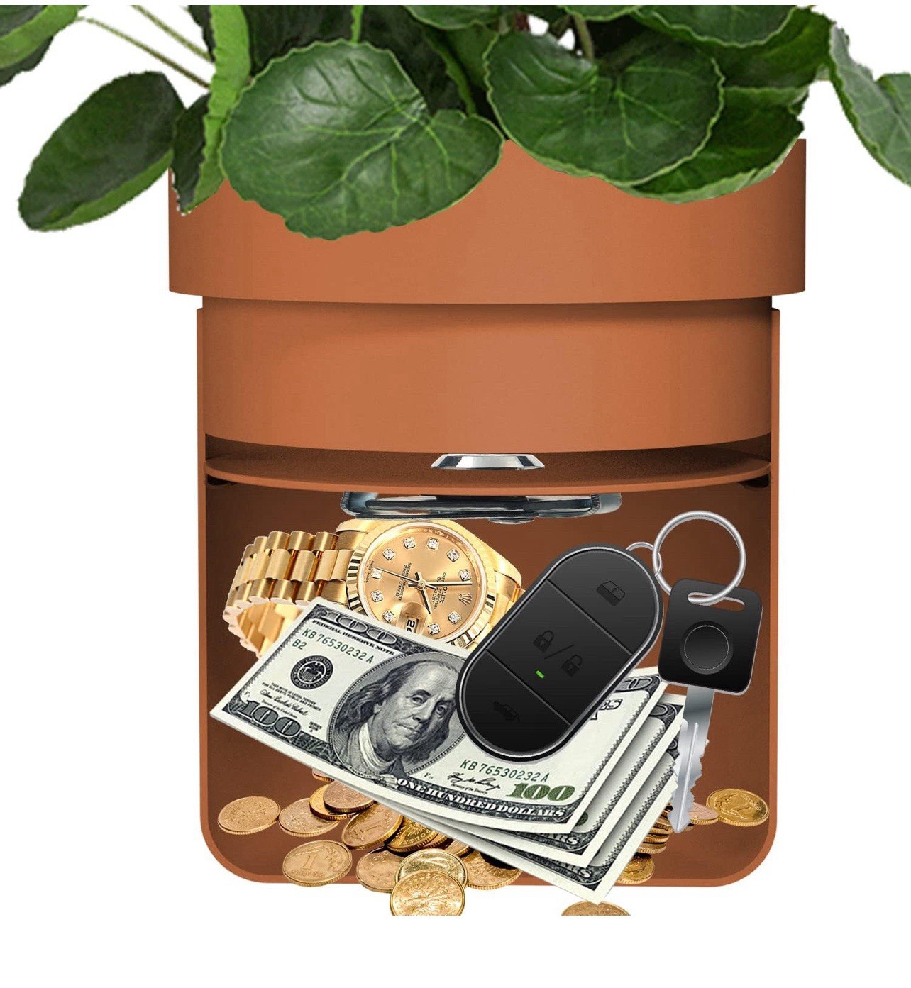 Flower Pot Hidden Safe, Secret Safe Compartment Lock Box-Brown