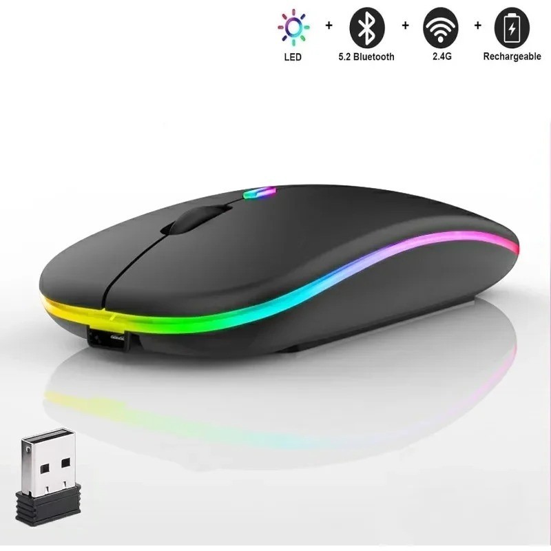 RGB Bluetooth Wireless Mouse Rechargeable Ergonomic USB for PC Laptop iPad