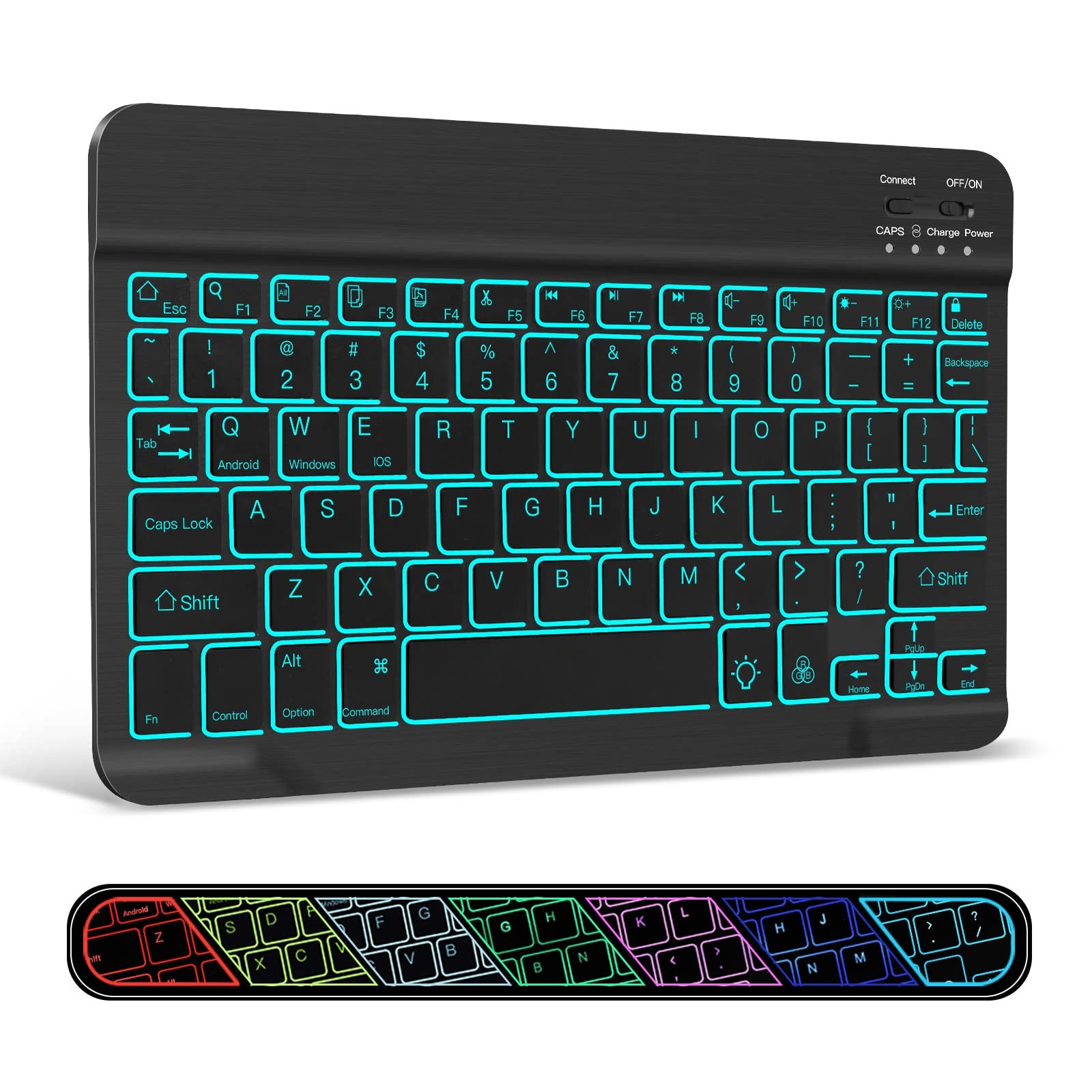 XIWMIX Ultra-Slim Wireless Bluetooth Keyboard - 7 10“ with backlit, Black