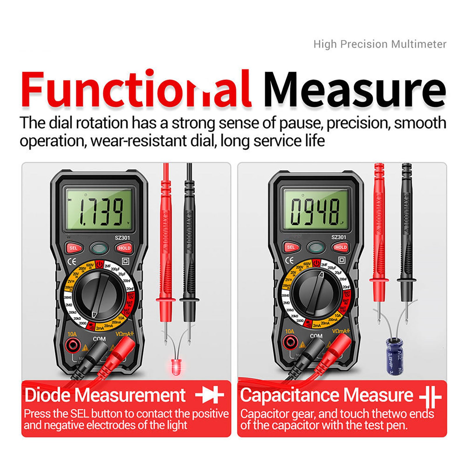 Digital Multimeter for Electricians DIY Measures Volt Amp Continuity Diode Live