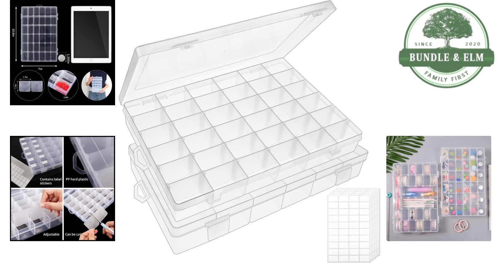 2 Pack Versatile Storage Containers with 36 Grids for Beads and Accessories