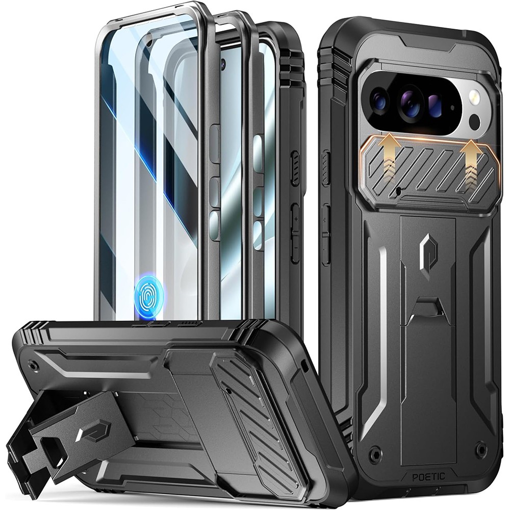 For Google Pixel 10 Pro XL Case Poetic with Kickstand Builtin-Screen Cover Black
