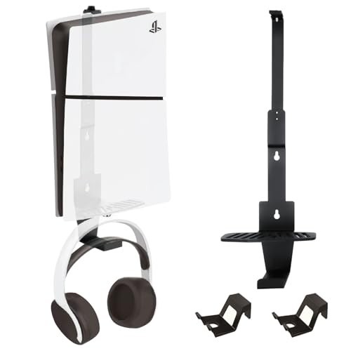 Heavy-Duty PS5 Wall Mount Kit for Cooling & Protection, 2 Controller & Headset H