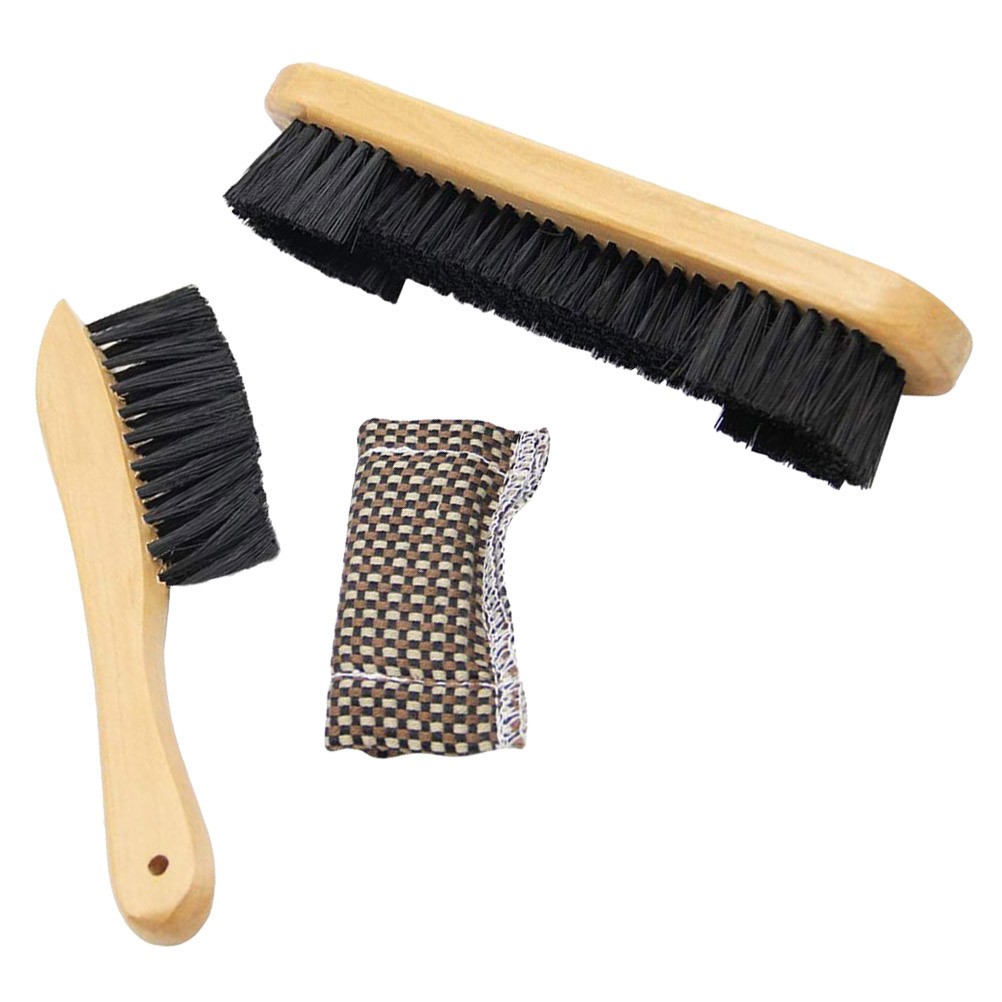 3Pcs Durable Pool Table Brush Set Bamboo Handle Felt Cleaner with Cloth