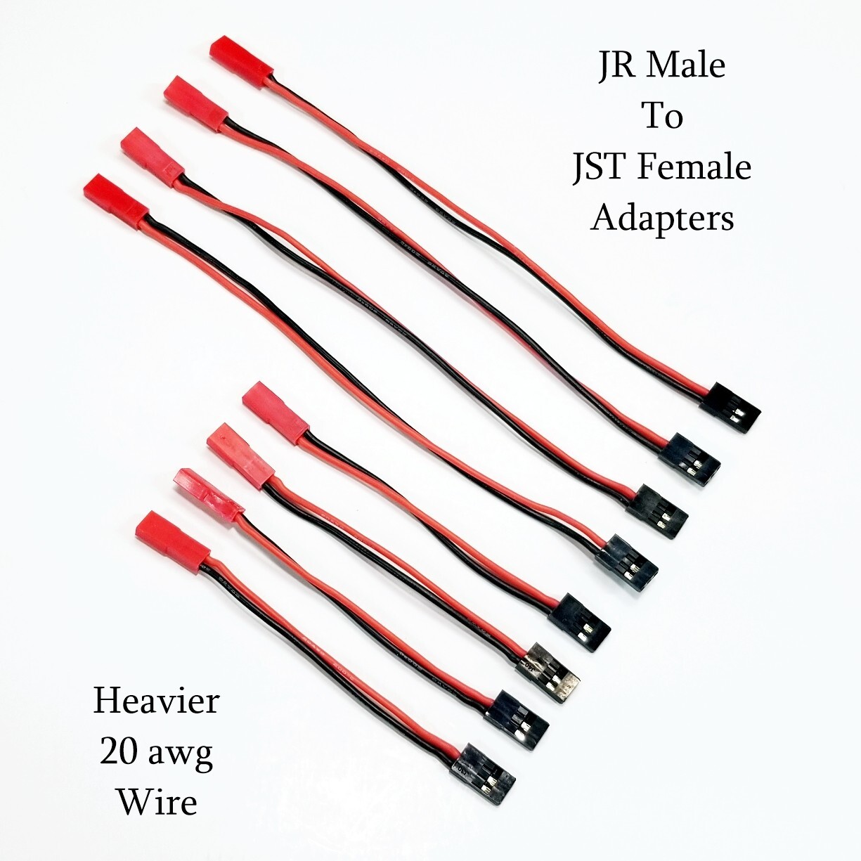 RCP-JRJST (8) JR Male to JST Female Adapter Cables 3" & 6" 20 awg