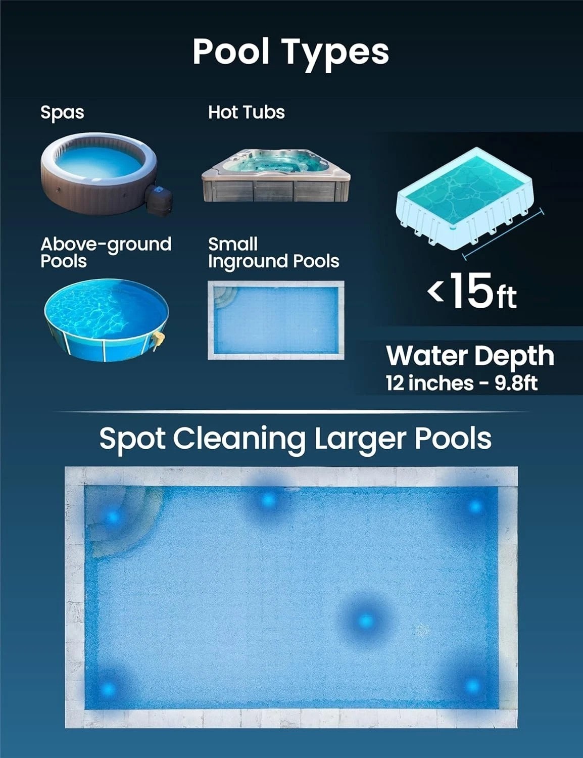 Portable Pool Vacuum for Above Ground Pools, 60min Runtime