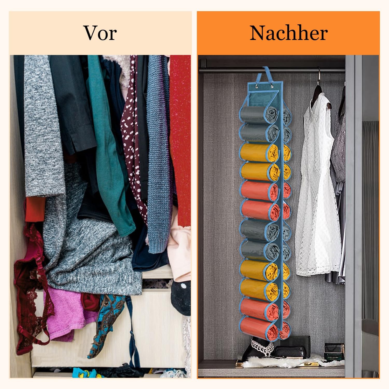 Hanging Yoga Legging Storage Organizer with 24 Pockets, Foldable Oxford Cloth...
