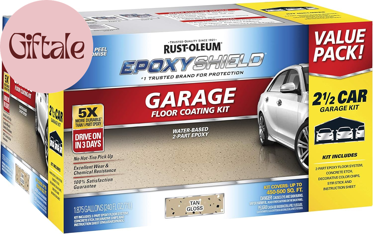 261846 EPOXYSHIELD Garage Floor Coating Kit, 2.5 Car, Gloss Tan