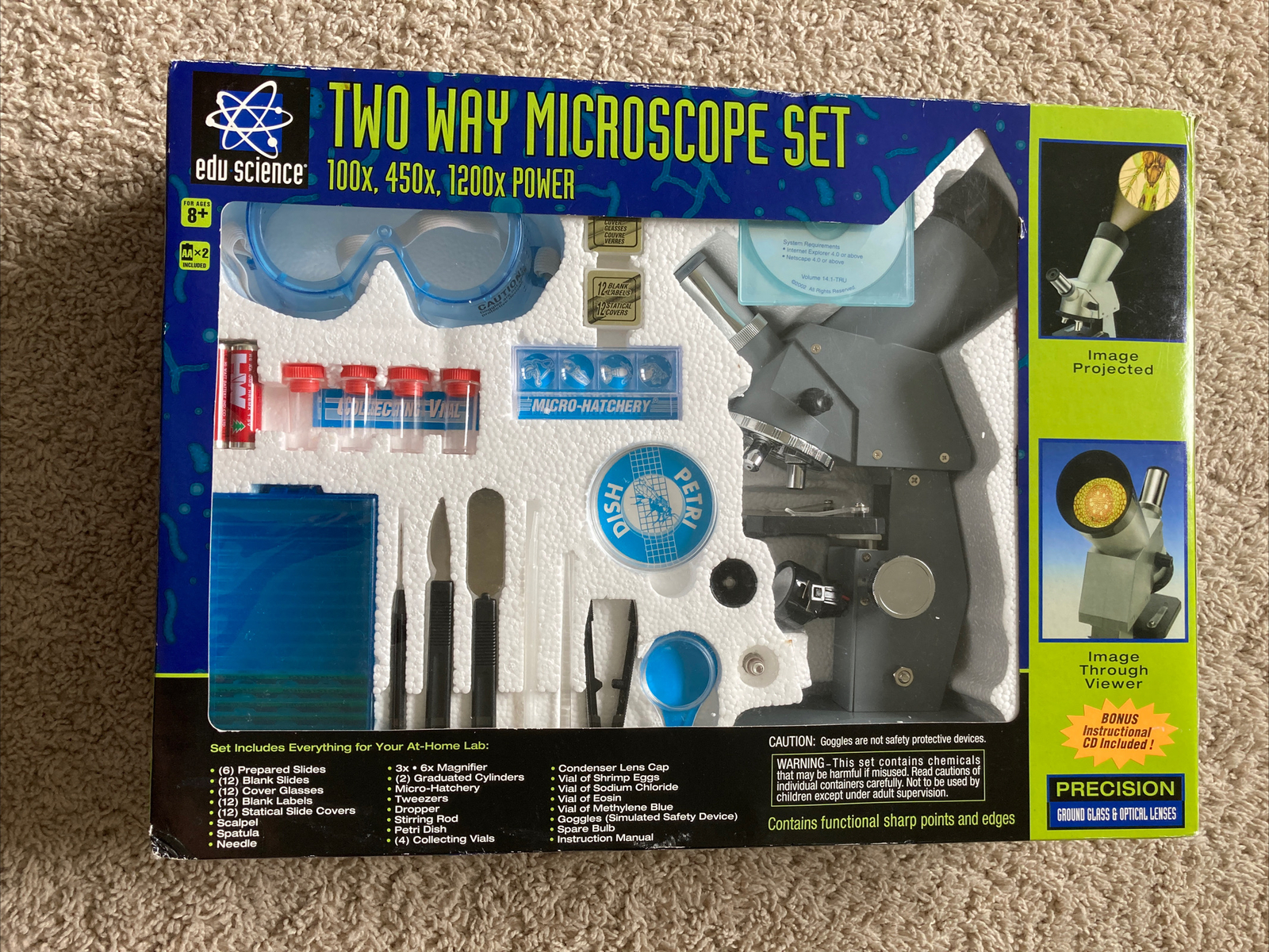 Two Way Microscope Set Edu Science 100x,300x,1000x power ages 10+ includes CD