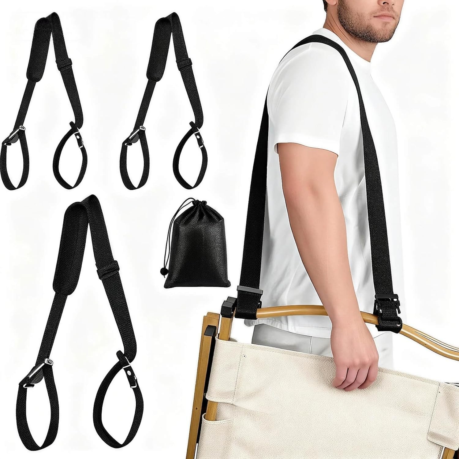 Beach Chair Backpack Straps 3 Pack - Heavy Duty Rocking Camping Chair Carrier, A