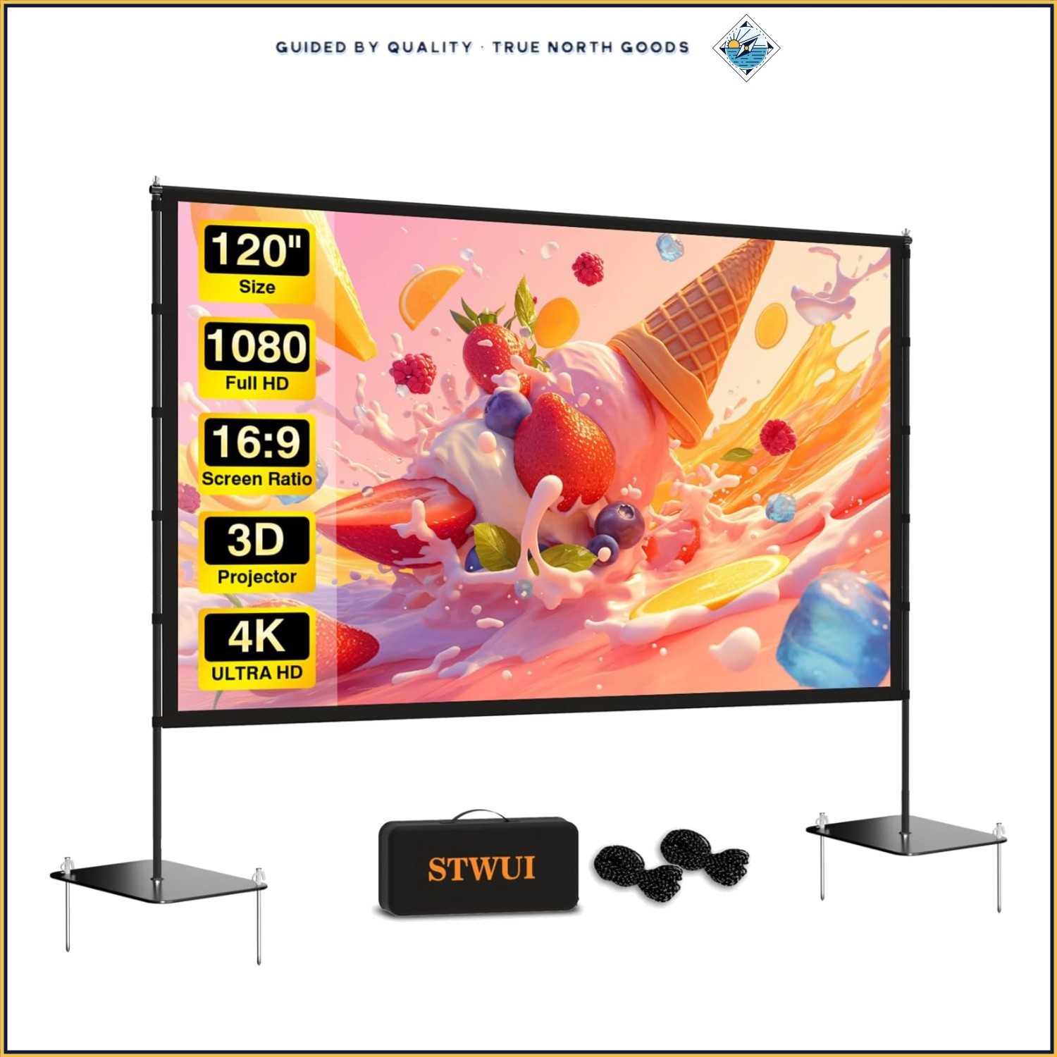 160 Degree Viewing Angle Projector Screen, 120 Inch Lightweight with Metal Frame