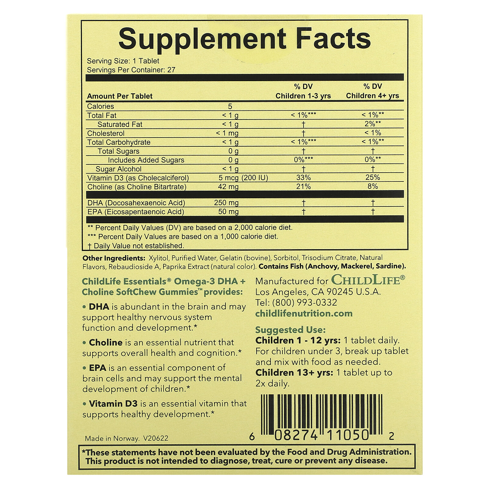 Essentials, Omega-3 DHA + Choline, SoftChew Gummies, Passion Fruit, 27 Tablets