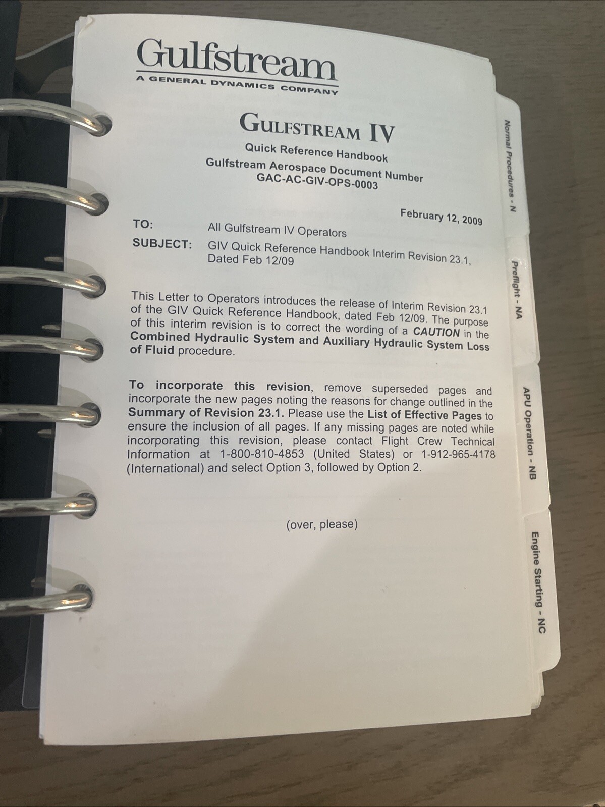 Gulfstream IV Quick Reference Handbook Revision 23