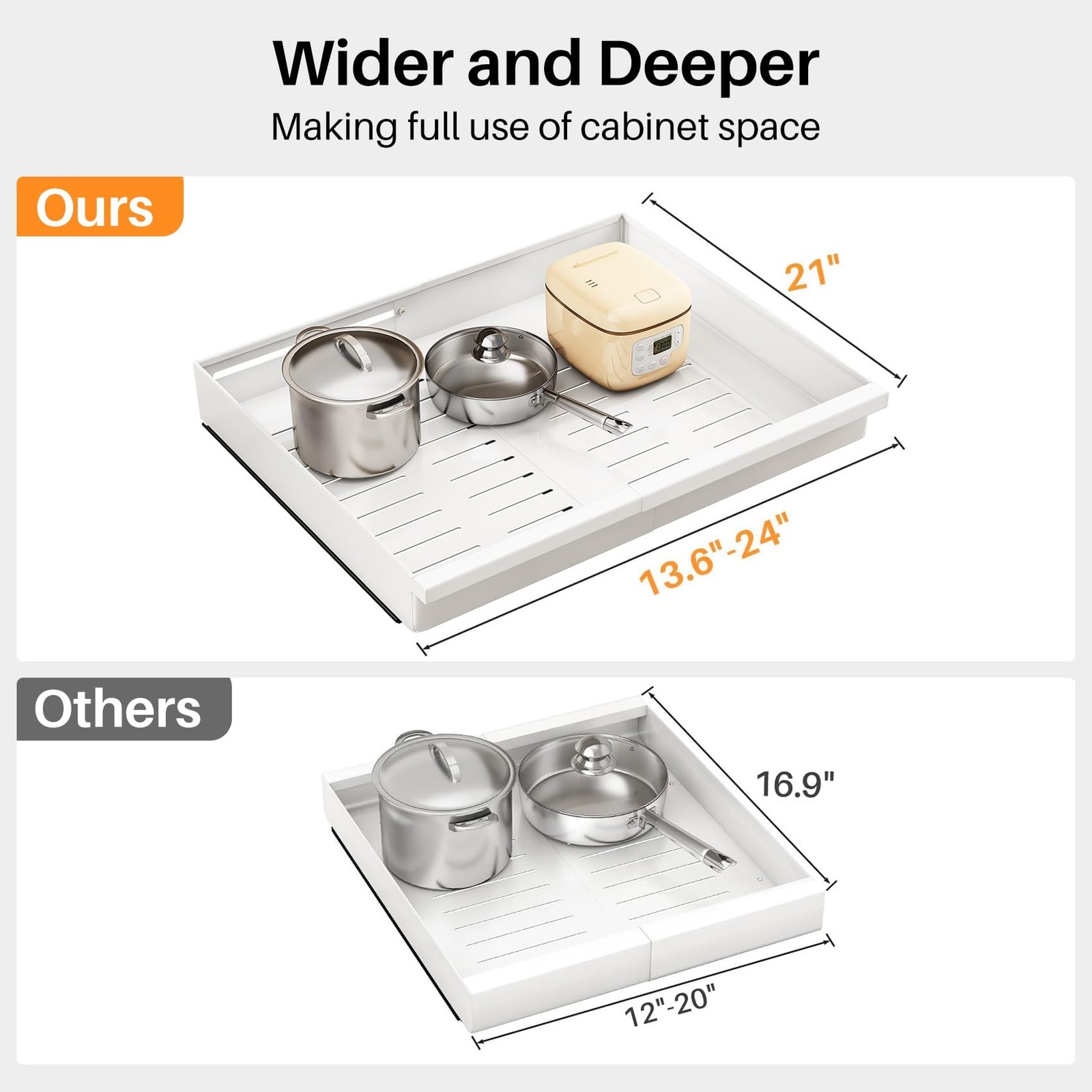 Wider Pull out Cabinet Organizer, Expandable(13.6"-24") Heavy Duty Peel and S...