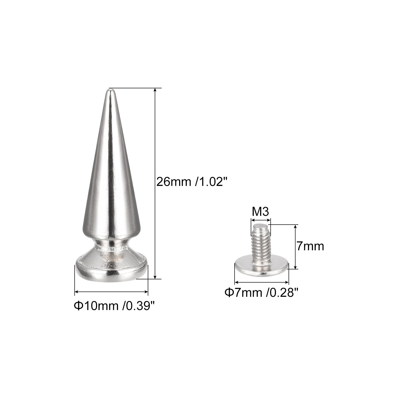 10x26mm Screw Back Rivets, 10 Sets Solid Leather Studs for DIY Silver Tone