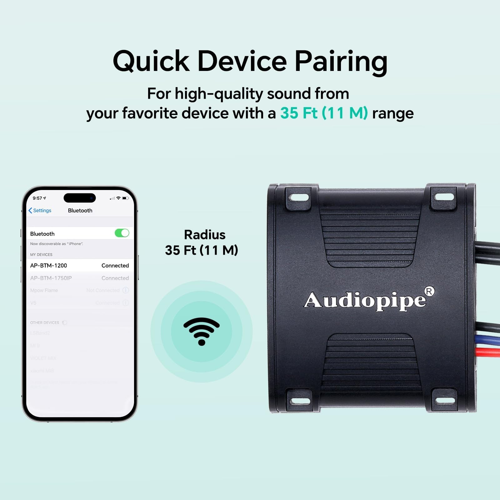 Wireless Marine Audio Receiver, Bluetooth 5.0 Adapter, RCA Outputs for ATV, UTV,