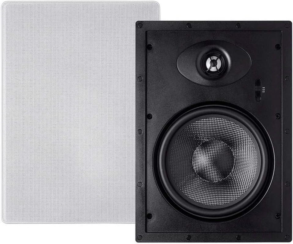 2-Way Carbon Fiber In-Wall Speakers - 8 Inch (Pair) with Paintable Magnetic Gril