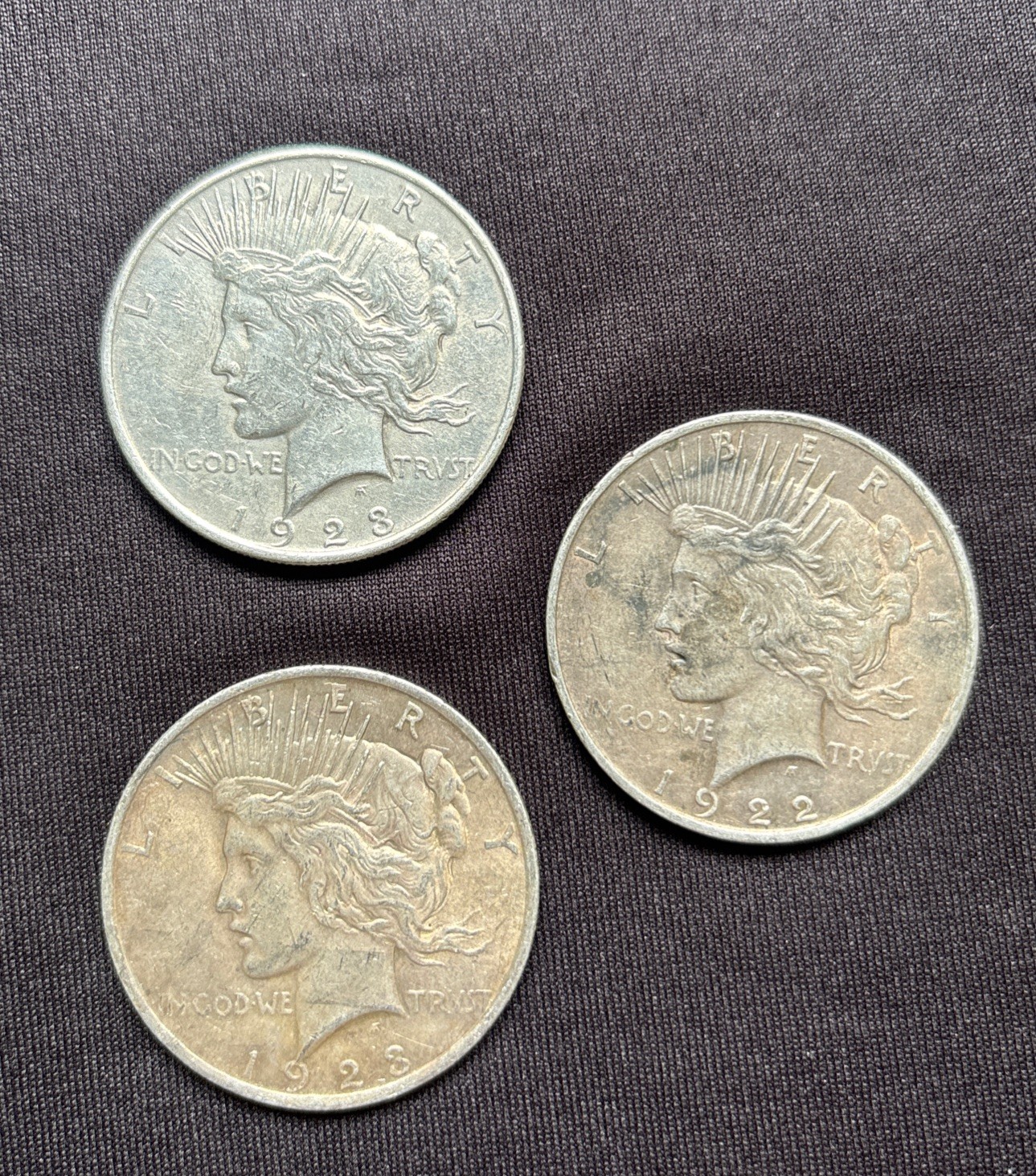 Lot of Three Peace Dollars For Sale