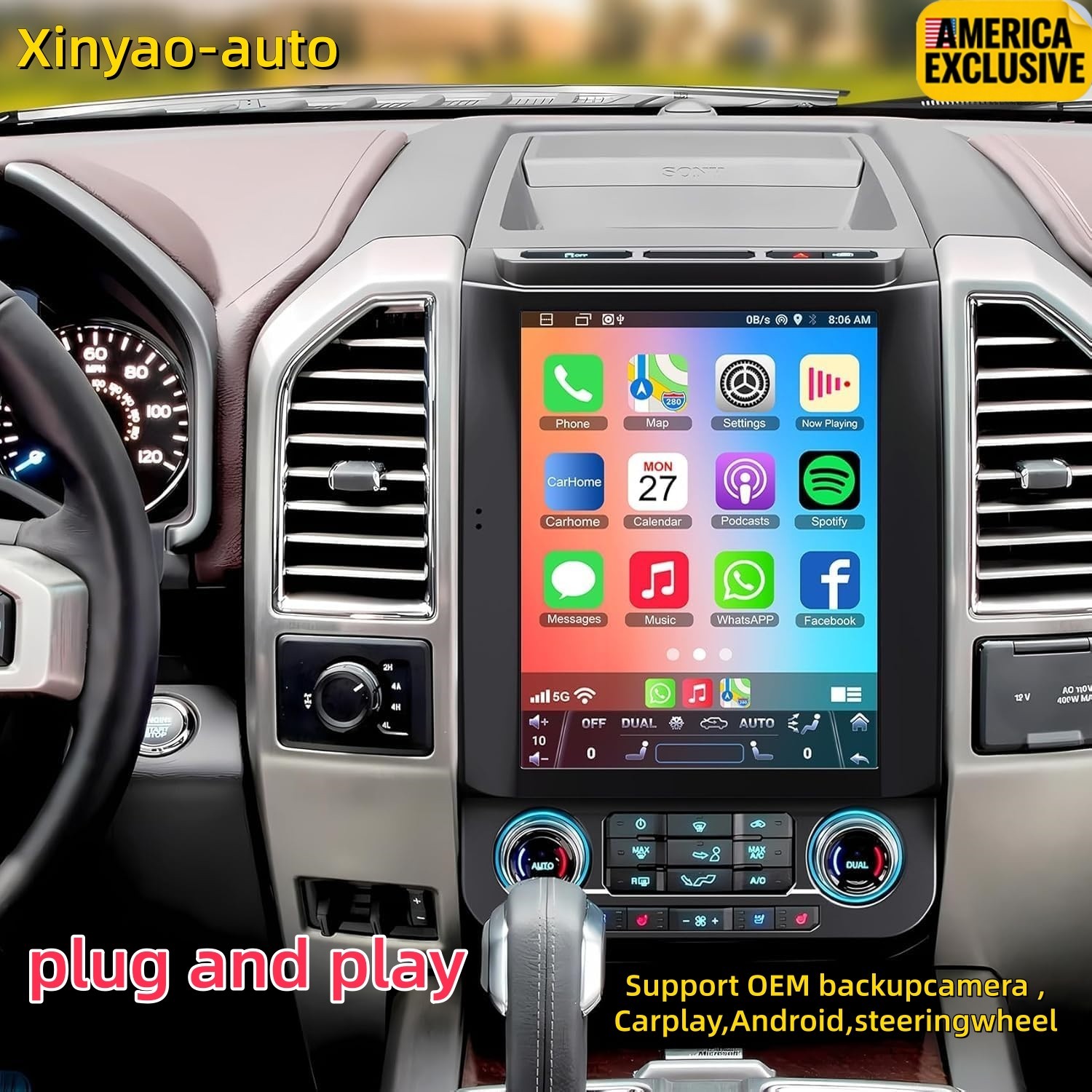 12.1" Car Radio Stereo For Ford F150 2015-2021 Android 13 GPS Navi Tesla Style