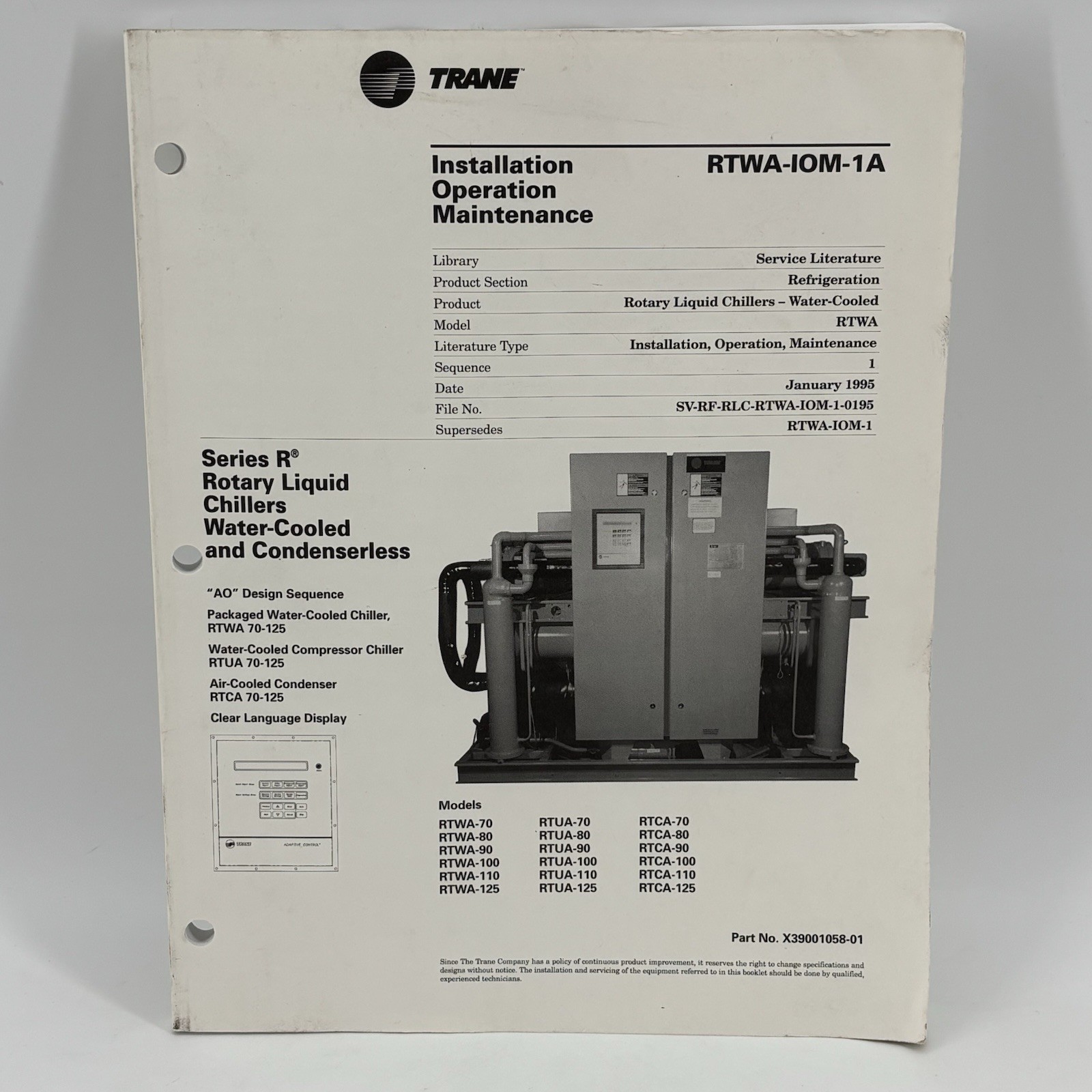 Trane RTWA-IOM-1A Installation Operation Maintenance Manual Series R Rotary