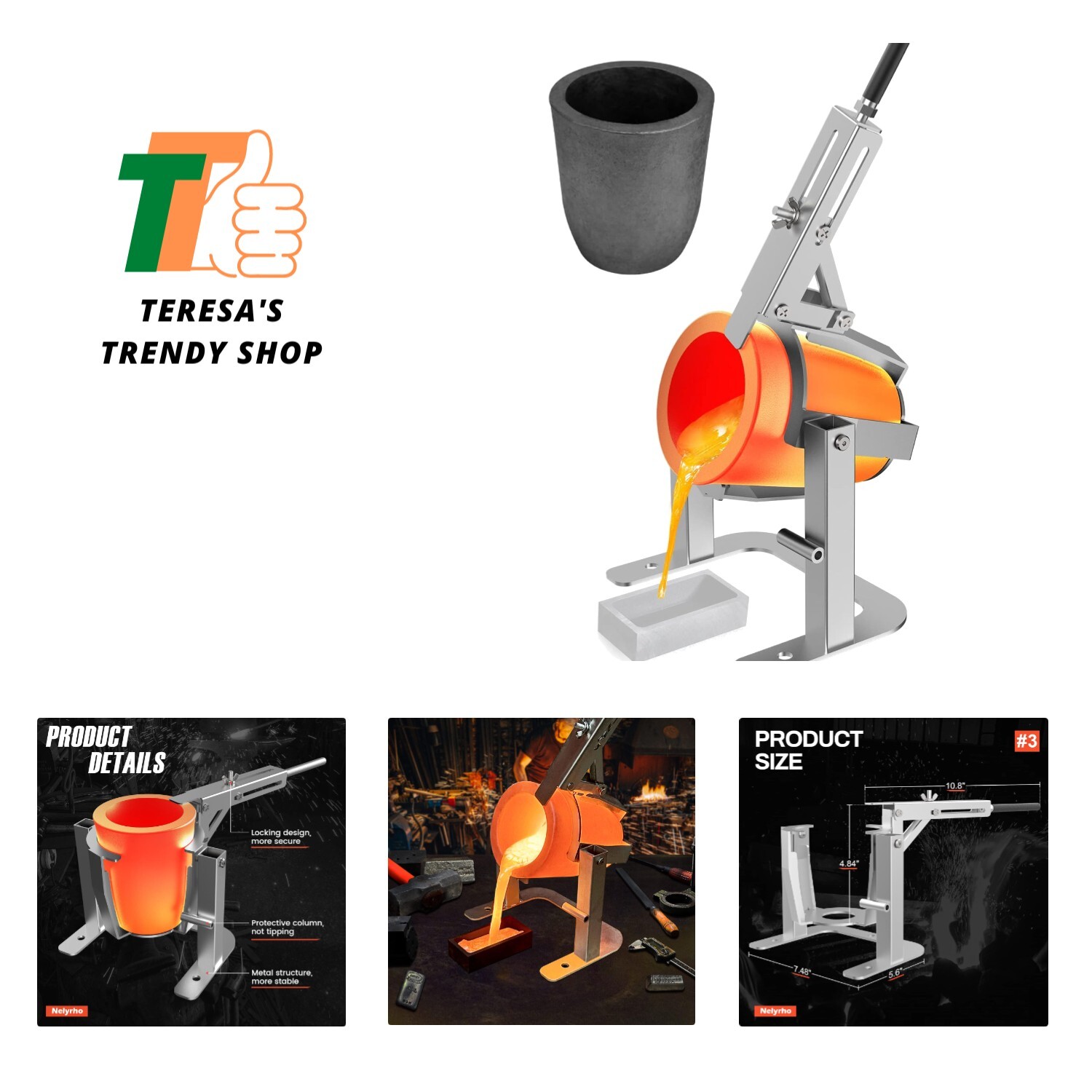 Hand-held Crucible Pouring Tongs/Rack with A Graphite Crucible, Work with Cru...