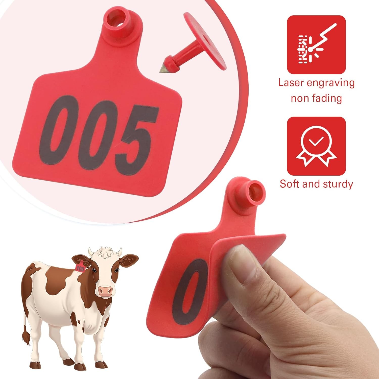 Plastic Livestock Ear Tags 001 100 Red Applicator