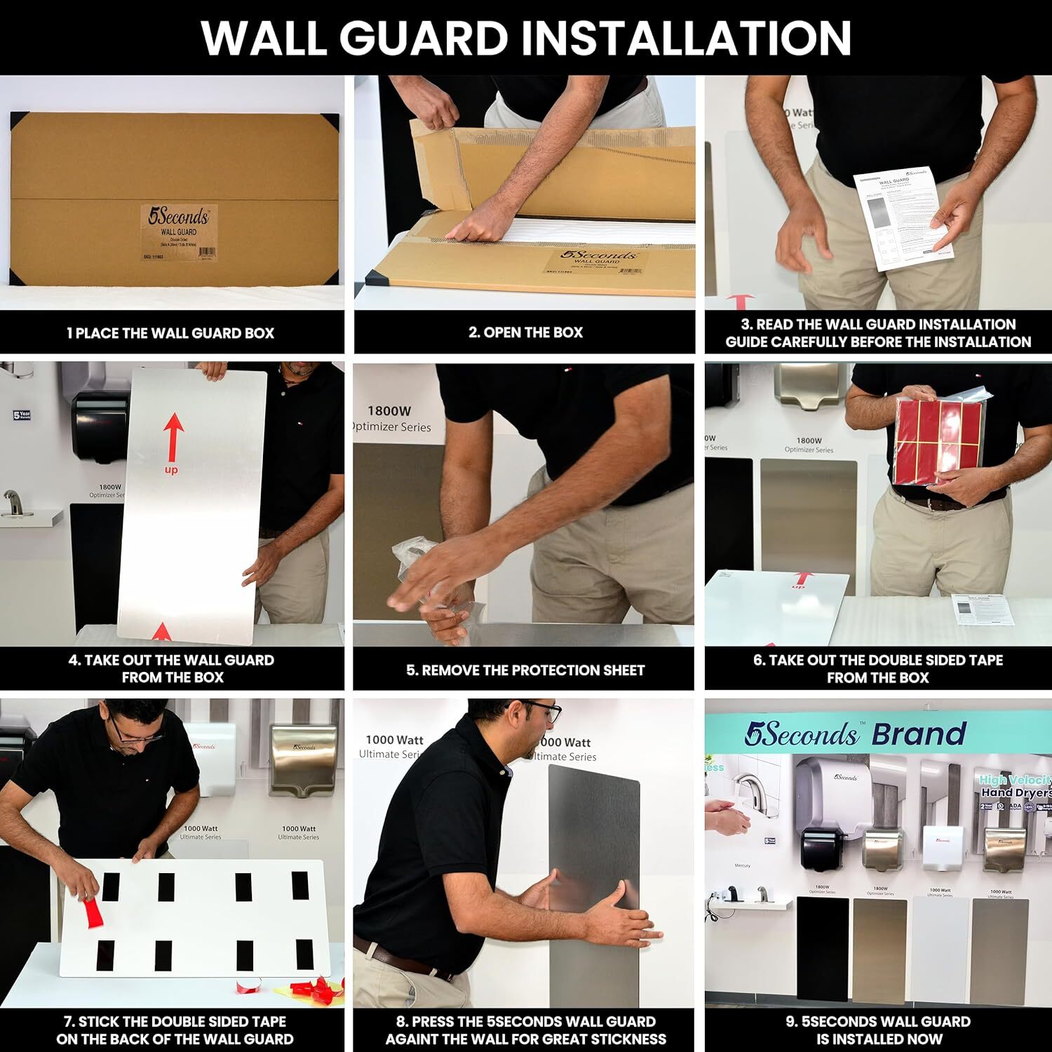 5seconds Double Sided Bathroom Hand Dryer Wall Splash Guard Aluminum Wall Guard