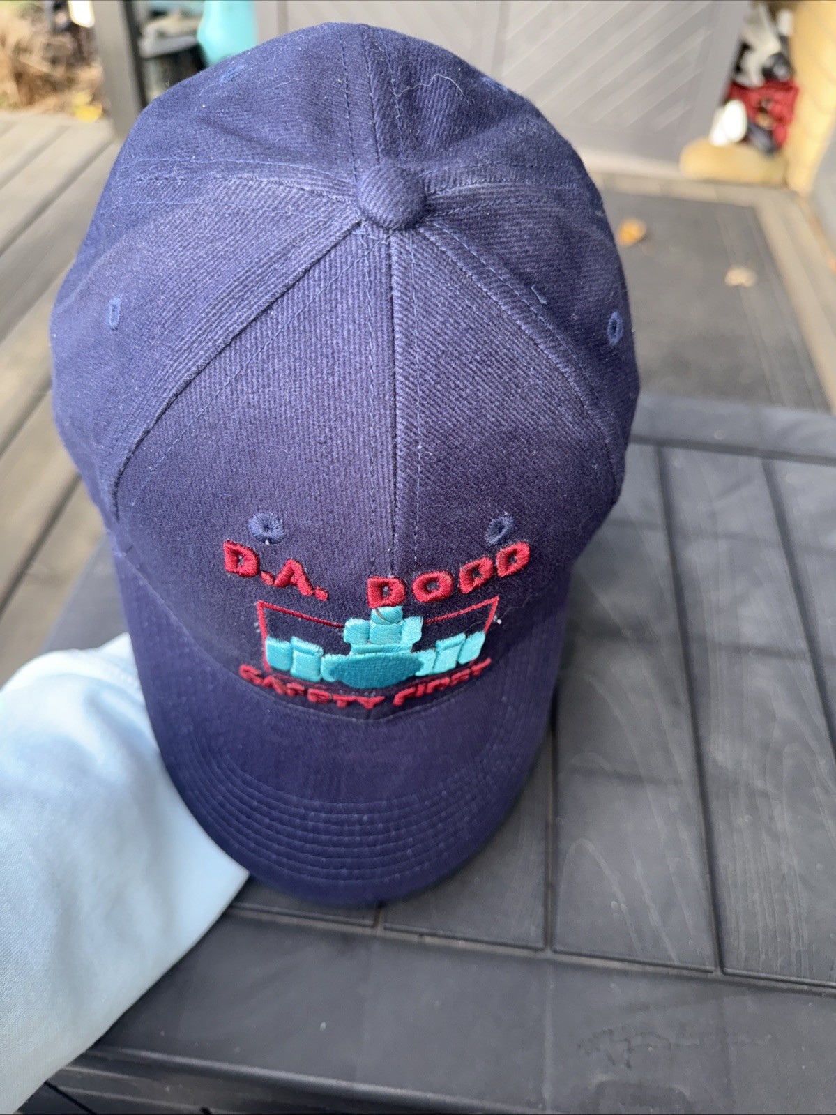 D.A. DODD Safety First in Red w Aqua Logo on Cotton Hat Cap Hook Loop