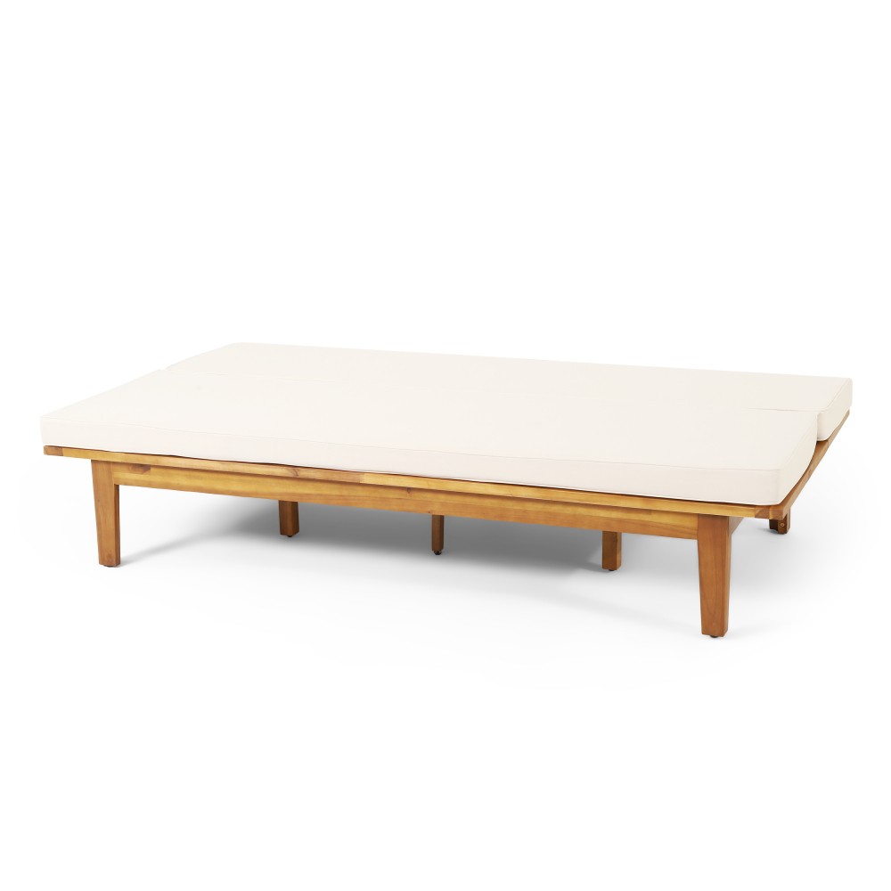 Acacia Wood Daybed w/ Waterproof Cushion, Converts to Bed, Beige