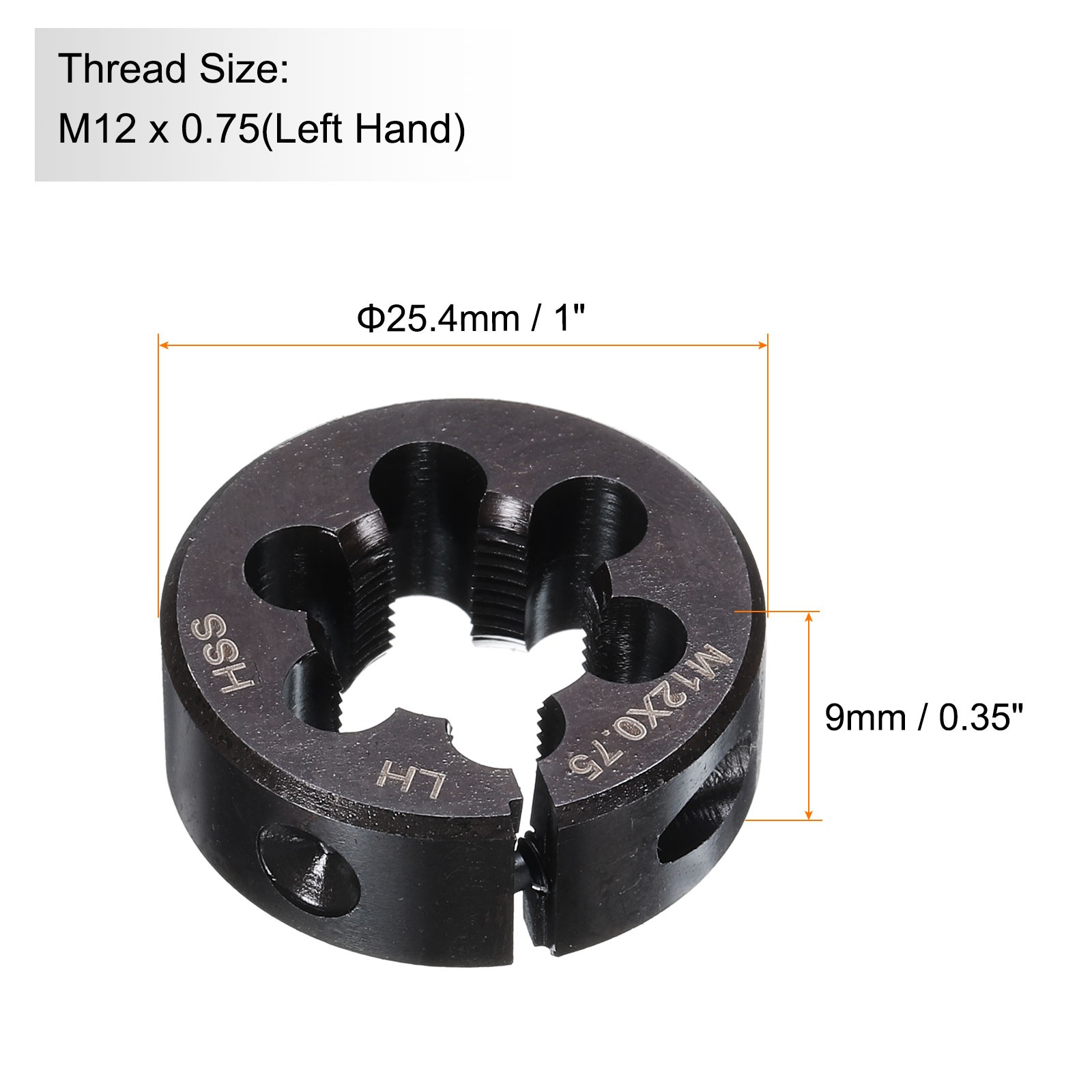 Round Threading Die M12 x 0.75 Metric Thread Adjustable Left Hand Cutting Die