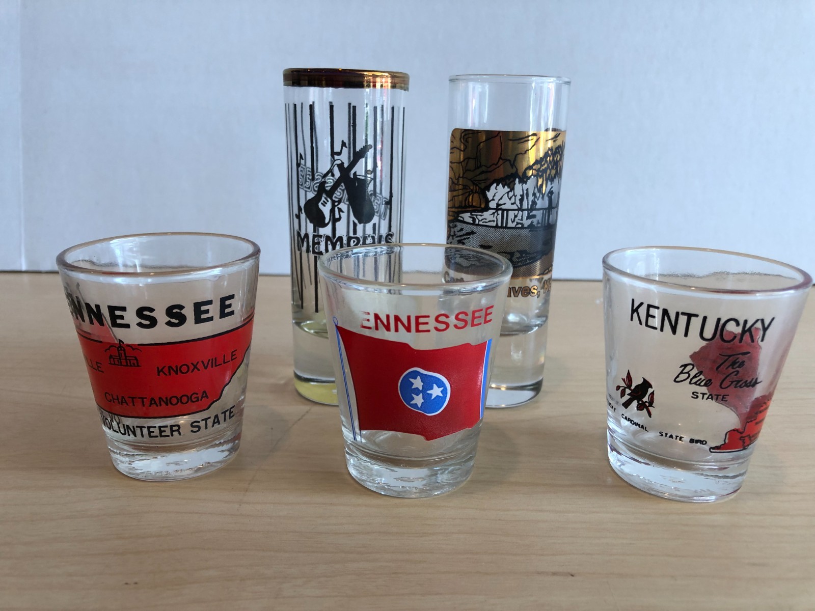 LOT of 5 Tennessee Kentucky Shot Glasses #AF