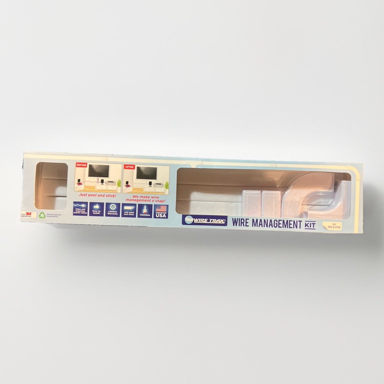 Wire Trak Wire Management Kit - 3M Peel & Stick - White & Paintable Easy - New
