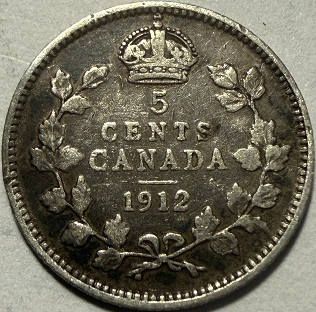 CANADA - George V - Silver 5 Cents - 1912 - Km-22 - FREE USA Shipping!