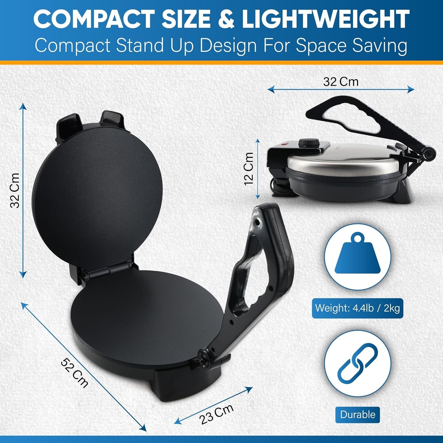 Electric Roti Maker 10-Inch - Includes Roti Warmer, Removable Handle, Easy Use