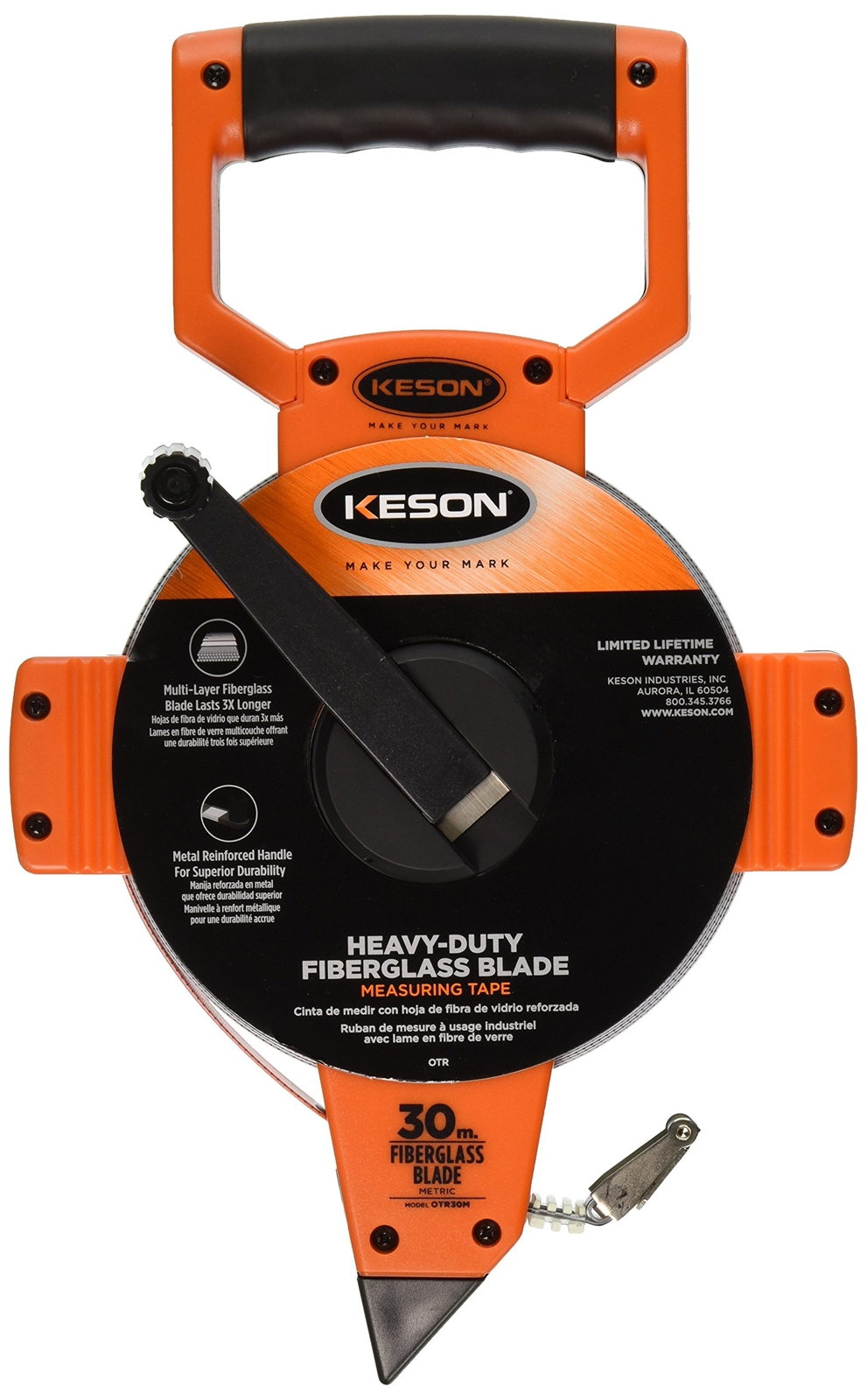 Keson OTR30M Open Reel Fiberglass Tape Measure Reel Graduations 2mm 30-Meter